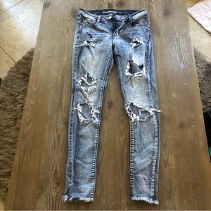 Machine Denim Distressed Destroyed Raw Hem Ankle SkinnyJeans Sz 3